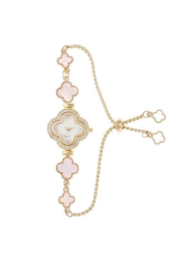 aeen Clover Design Quartz Watch for Women – Elegant Rhinestone Round Dial, Stainless Steel Strap with Tassel Detail, Stylish Everyday Wrist Watch Gift for Her - Image 4